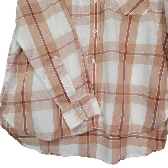 Time & Tru Women's Plaid Button-Up Long Sleeve Shirt Beige Size Small (4-6) - Picture 5 of 11